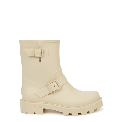 Jimmy Choo Yael Combat Boots In Beige Rubber/plasic In Off White