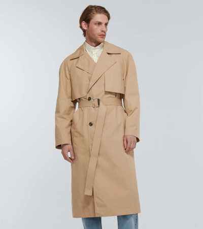 Shop Loewe Double Flap Cotton Trench Coat In Caramel