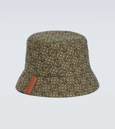 Shop Loewe Reversible Anagram Bucket Hat In Khaki Green/tan