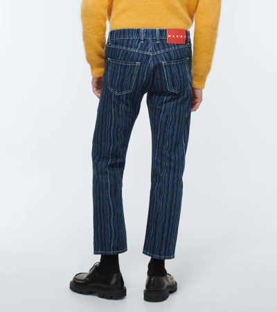 Shop Marni Striped Cotton Pants In Blublack