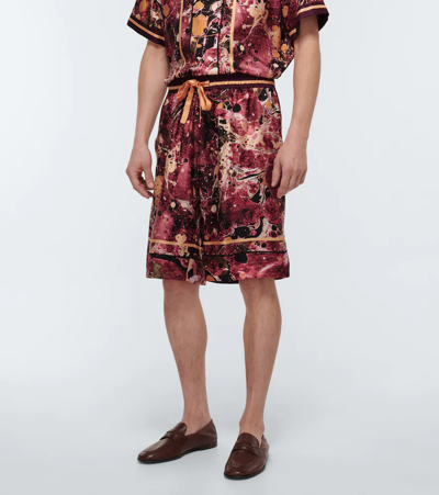 Shop Dolce & Gabbana Printed Silk Bermuda Shorts In Marmorizz Mix Bord