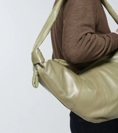 Large Leather Croissant Bag In Hedge Green