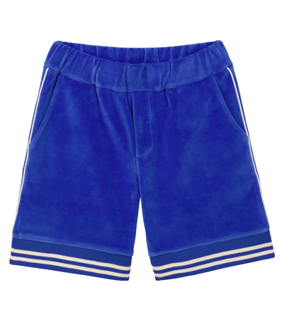 Shop Moncler Cotton-blend Velour Shorts In Light Blue