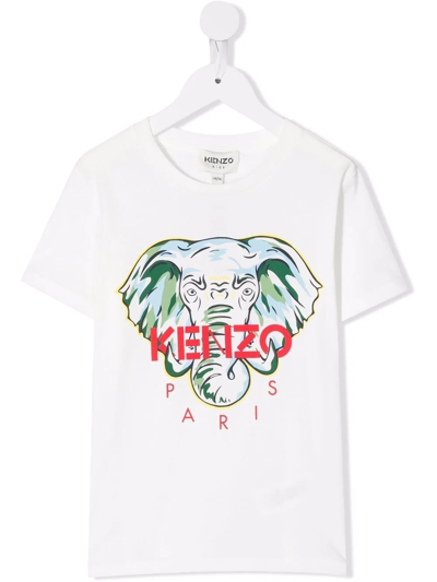 Shop Kenzo Elephant-print T-shirt In Weiss