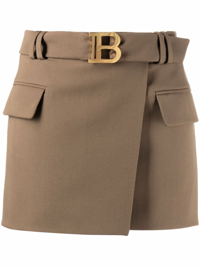 Shop Balmain Belted Skirt Mini Skirt In 绿色