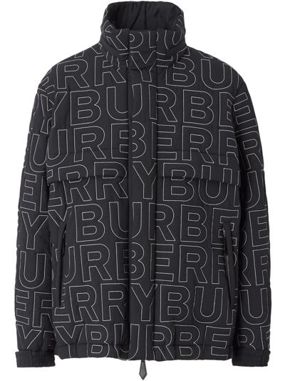 Shop Burberry Embroidered Logo Packaway Jacket In 黑色