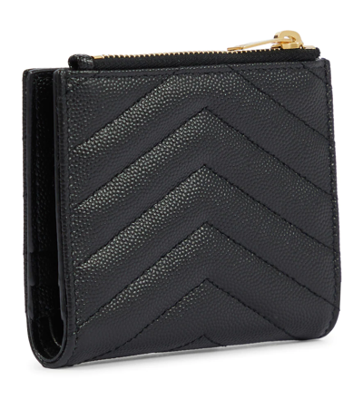Saint Laurent Monogram Zipped Leather Wallet In Nero