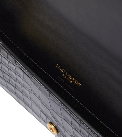Saint Laurent Croc-effect Leather Wallet On Chain In Nero/nero