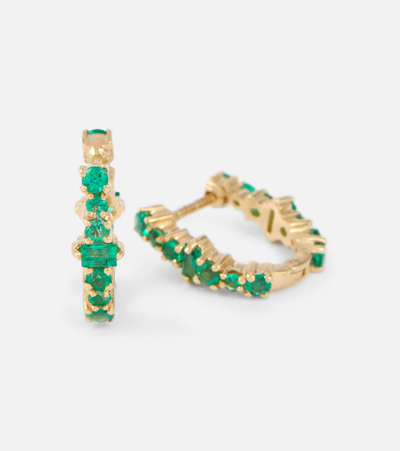 Shop Ileana Makri Rivulet 18kt Gold Hoop Earrings With Emeralds In Yellow Gold