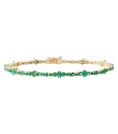 Shop Ileana Makri Rivulet 18kt Gold Bracelet With Emeralds In Yellow Gold