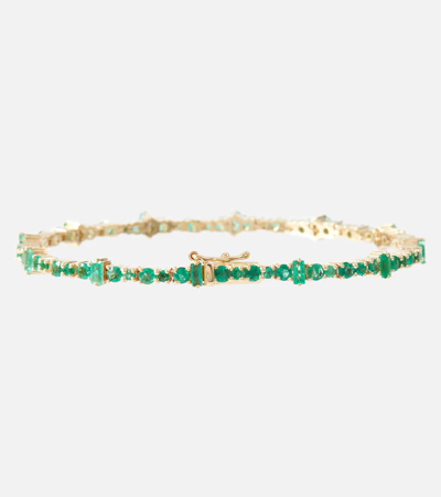 Shop Ileana Makri Rivulet 18kt Gold Bracelet With Emeralds In Yellow Gold