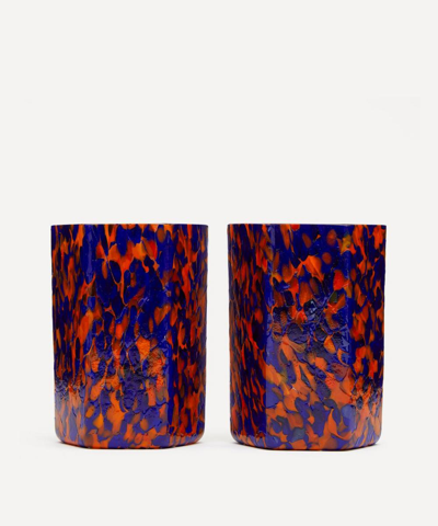 Shop Stories Of Italy Macchia Su Macchia Murano Glass Hexagon Tumblers Set Of Two In Orange Blue