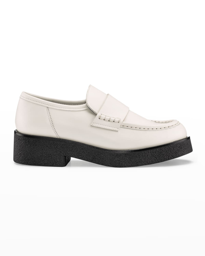 Shop Koio Bari Leather Flat Loafers In Ivory