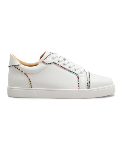 Shop Christian Louboutin Vieira Strass Leather Low-top Sneakers In Bianco Mix Multi