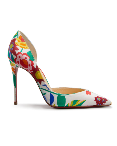 Shop Christian Louboutin Iriza 100mm Crepe Satin Bloomy Red Sole Pumps In Multi