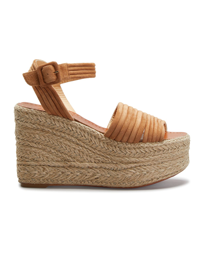 Shop Christian Louboutin Manola Suede Ankle-strap Wedge Espadrilles In Biscotto Naturel