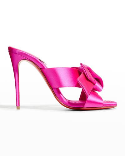 Shop Christian Louboutin Matricia Red Sole Bow Silk Stiletto Sandals In Holly Pink