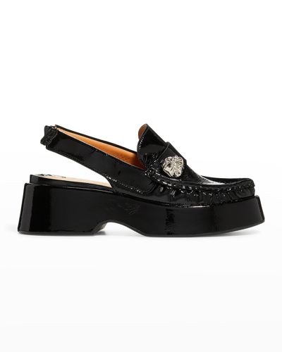 Shop Ganni Calfskin Slingback Platform Loafers In Black