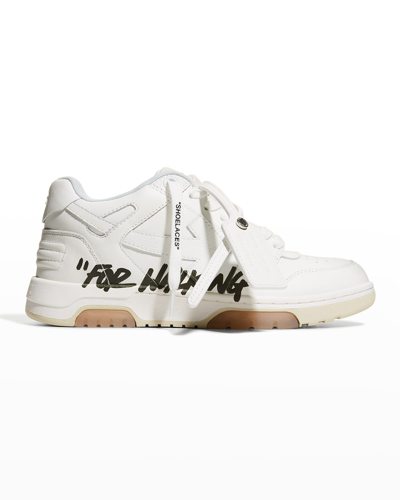 Shop Off-white For Walking Script Leather Sneakers In White Black