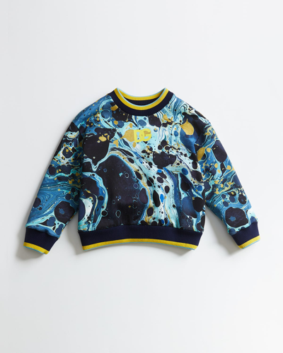 Shop Dolce & Gabbana Boy's Marble-print Logo Sweatshirt In Marmorizzmix Blu