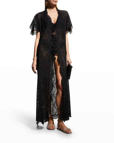 Shop Miguelina Imani Long Embroidered Cotton Eyelet Coverup In Black