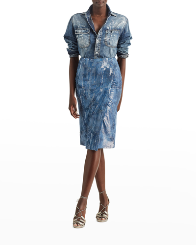 Shop Ralph Lauren Edna Micro-sequin Wrap Skirt In Indigo Blu