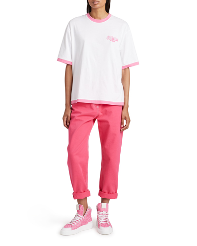 Shop Balmain X Barbie Logo Patch Boyfriend Denim Pants In Pink