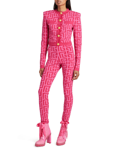 Shop Balmain X Barbie Monogram Knit Leggings In Odz Rose Clair/ro