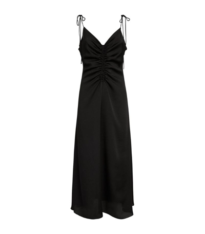 Shop Sandro Ruched Tie-shoulder Midi Dress In Black