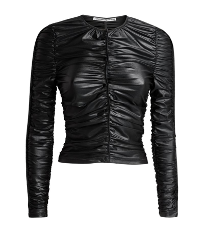 Shop Alexander Wang Ruched Cropped Cardigan In Black