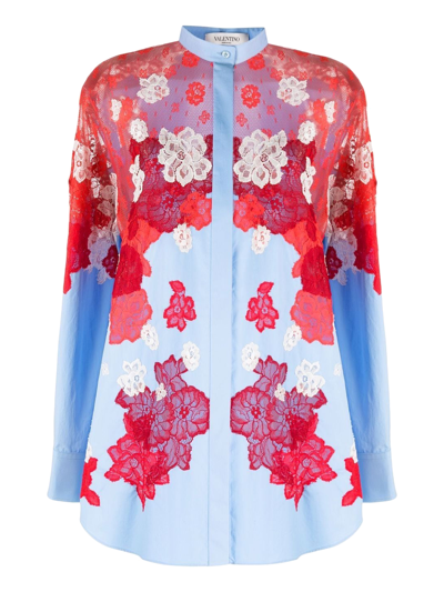 Shop Valentino Lace Detail Shirt In Multicolor