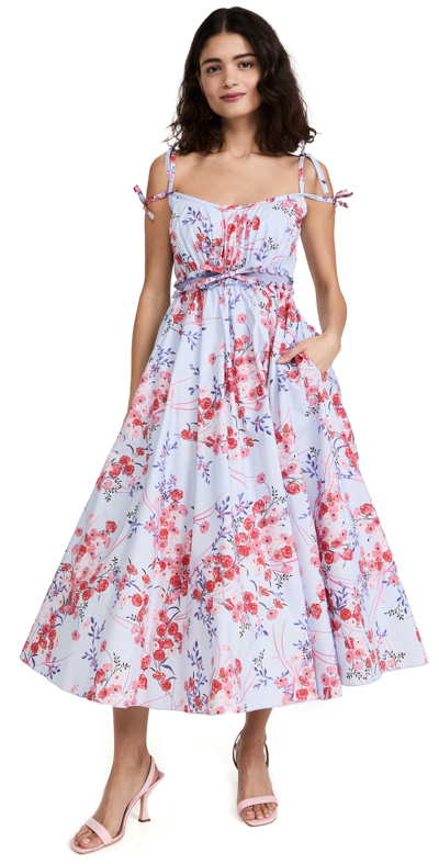 Shop Giambattista Valli Floral Midi Dress In Blue/red