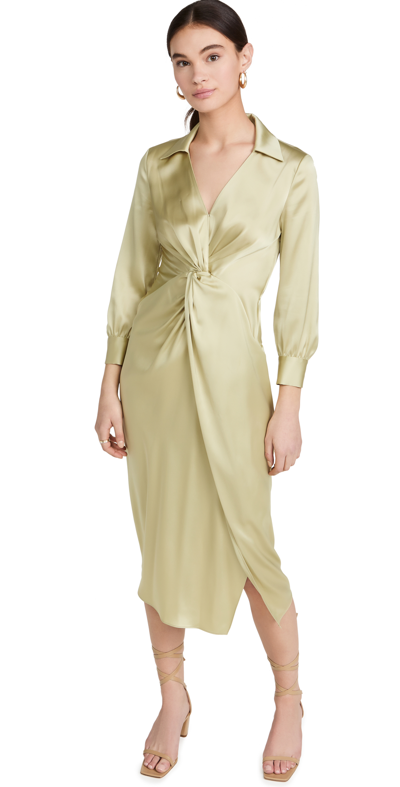 Theory Ruched Satin Midi Dress In Green | ModeSens