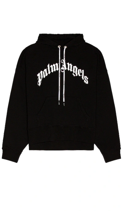 Shop Palm Angels Curved Logo Hoodie In Black & White