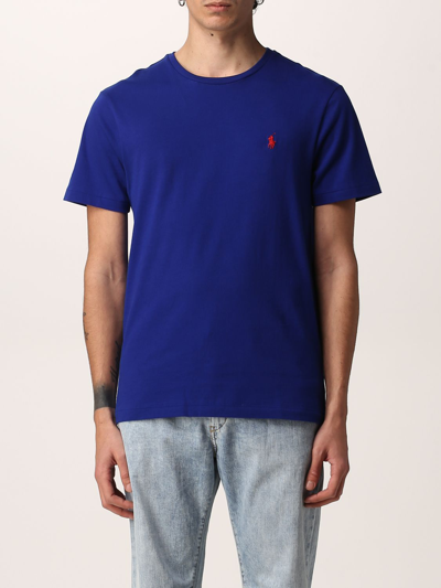 Shop Polo Ralph Lauren Cotton T-shirt With Logo In Royal Blue