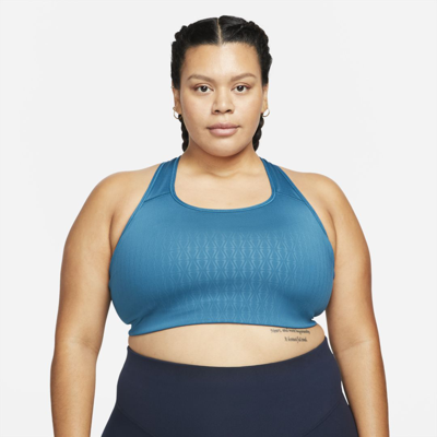 Shop Nike Women's Swoosh Medium-support 1-piece Pad Sports Bra (plus Size) In Blue