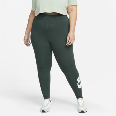 Shop Nike Sportswear Essential Women's High-waisted Leggings In Pro Green,white