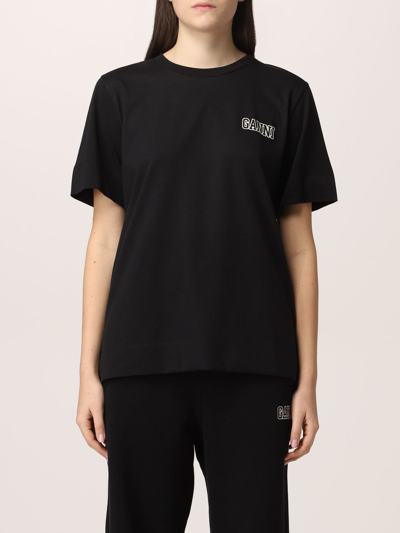 Shop Ganni Basic  T-shirt In Cotton Blend In Black