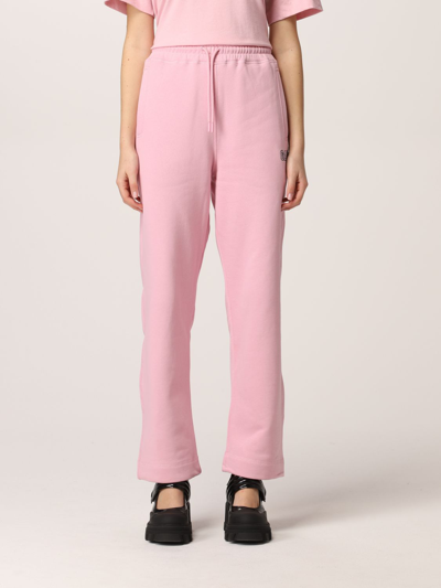 Shop Ganni Jogging Trousers In Cotton Blend In Pink