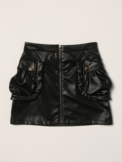 Shop Balmain Synthetic Leather Short Skirt In Black