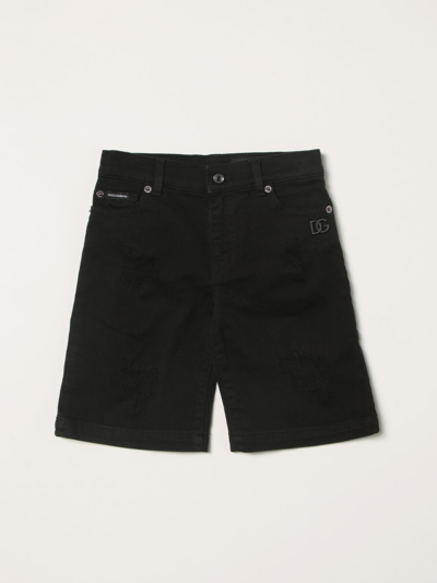 Shop Dolce & Gabbana Shorts In Worn-effect Denim In Black