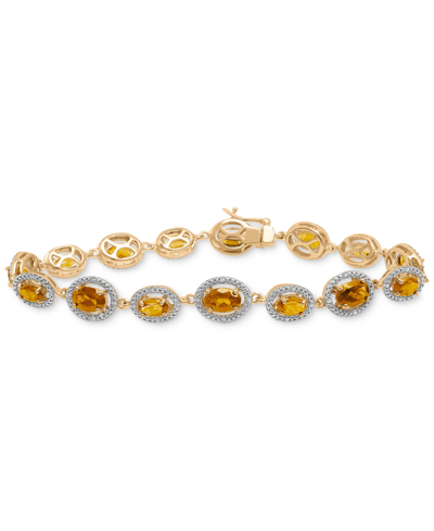 Macy's Amethyst (5 Ct. T.w.) & Diamond (1/10 Ct. T.w.) Halo Link Bracelet In 14k Rose Gold-plated Sterling In Citrine