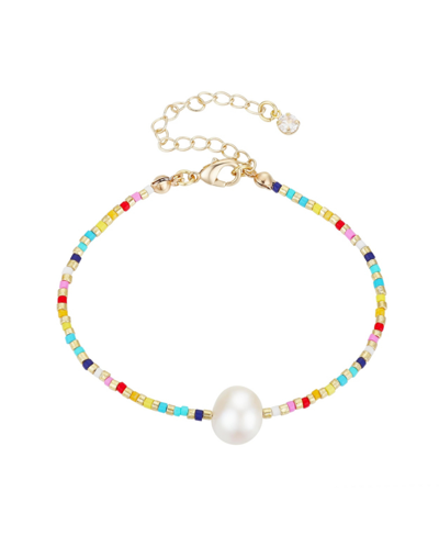 Shop Unwritten Gold Flash-plated Multi-color Bead And Freshwater Pearl Bracelet