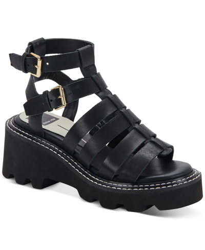 Shop Dolce Vita Galore Lug Sole Sandals Women's Shoes In Black Leather