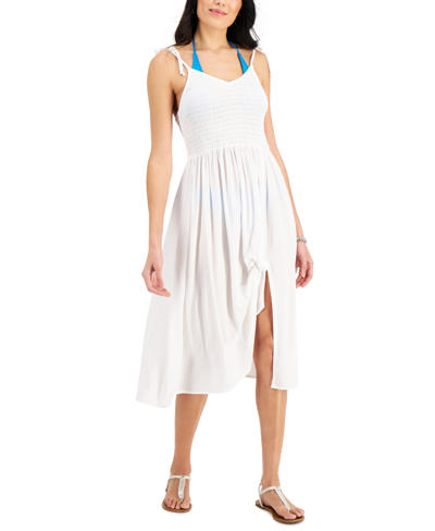 Shop Miken Juniors' Smocked Midi Dress Cover-up, Created For Macy's Women's Swimsuit In White