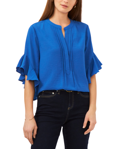 Shop Vince Camuto Plus Size Ruffle Sleeve Henley Blouse In Deep Azure