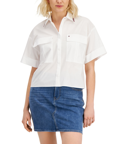 Shop Tommy Hilfiger Button-down Poplin Shirt In Brt White