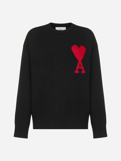 Shop Ami Alexandre Mattiussi Ami-de-coeur Logo Wool Sweater