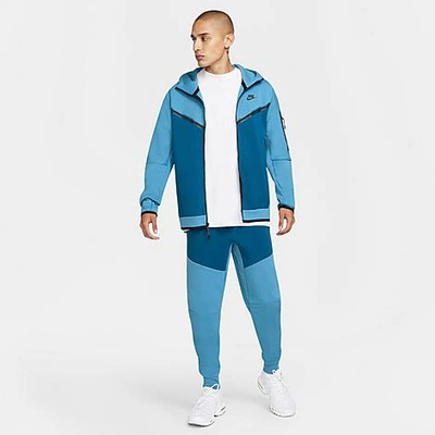 Shop Nike Men's Sportswear Tech Fleece Taped Full-zip Hoodie In Dutch Blue/court Blue/black