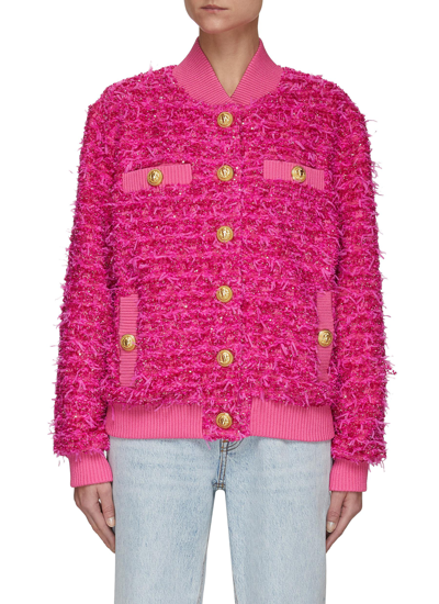 Shop Balmain X Barbie Tweed Bomber Jacket In Pink